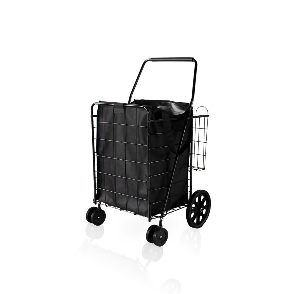 Durable Folding large capacity 4 wheels steel shopping cart with bag Removable Waterproof Liner