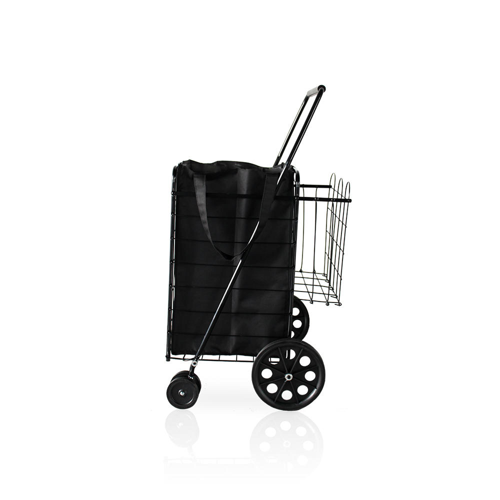Durable Folding large capacity 4 wheels steel shopping cart with bag Removable Waterproof Liner